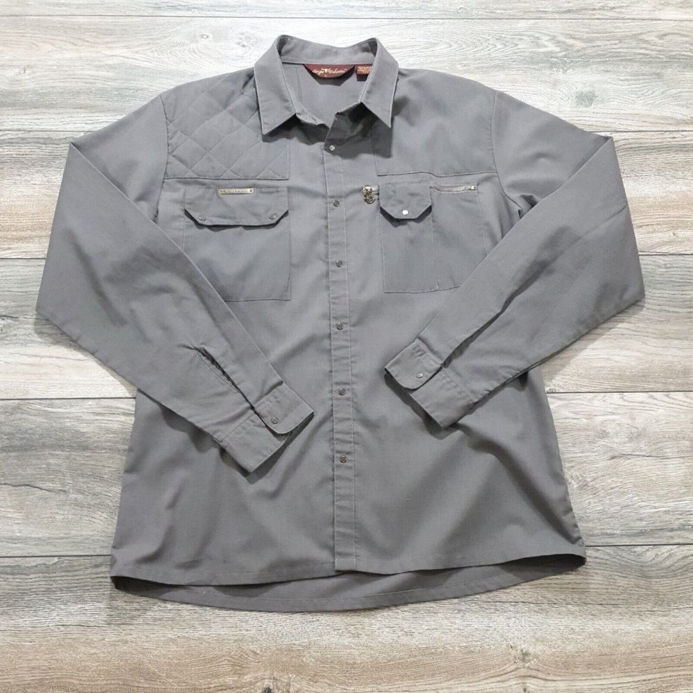 Sergio Valente Mens Large Long Sleeve Shirt Gray Designer Steam Punk Sport Metal